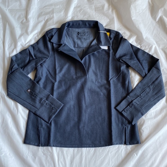 FIGS Scrubs Technical Collection Watamu Top Women XXS Blue Chambray Long Sleeve - Picture 3 of 9